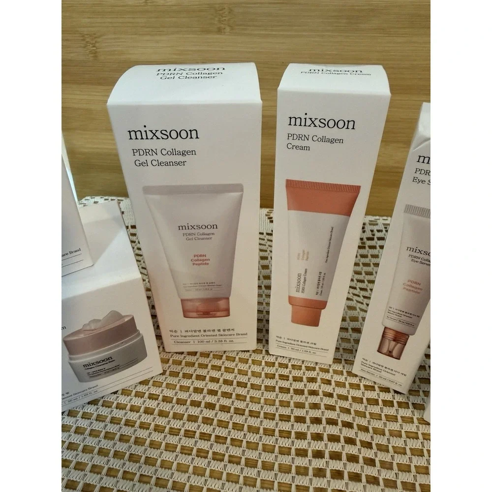 MIXSOON PDRN Collagen Cleanser, Cream, Serum & Toner Pads Skin Care Set-NEW!